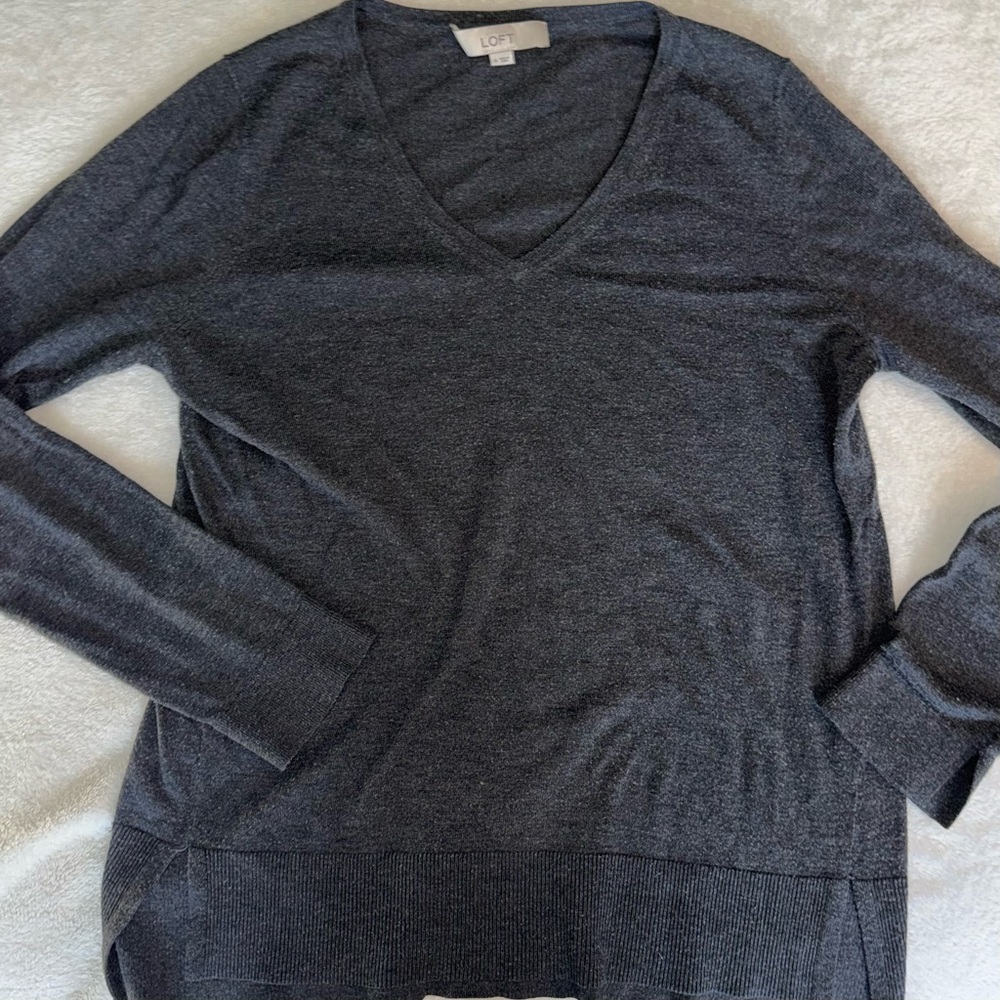 LOFT Charcoal V-Neck Sweater Medium Acrylic